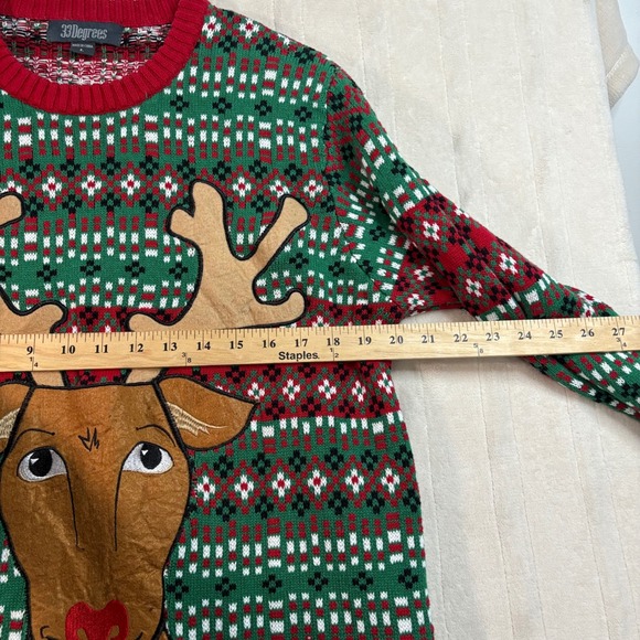 Christmas Sweater L Reindeer Holiday Green Red Festive Ugly Cute grandma sweater - Picture 10 of 12